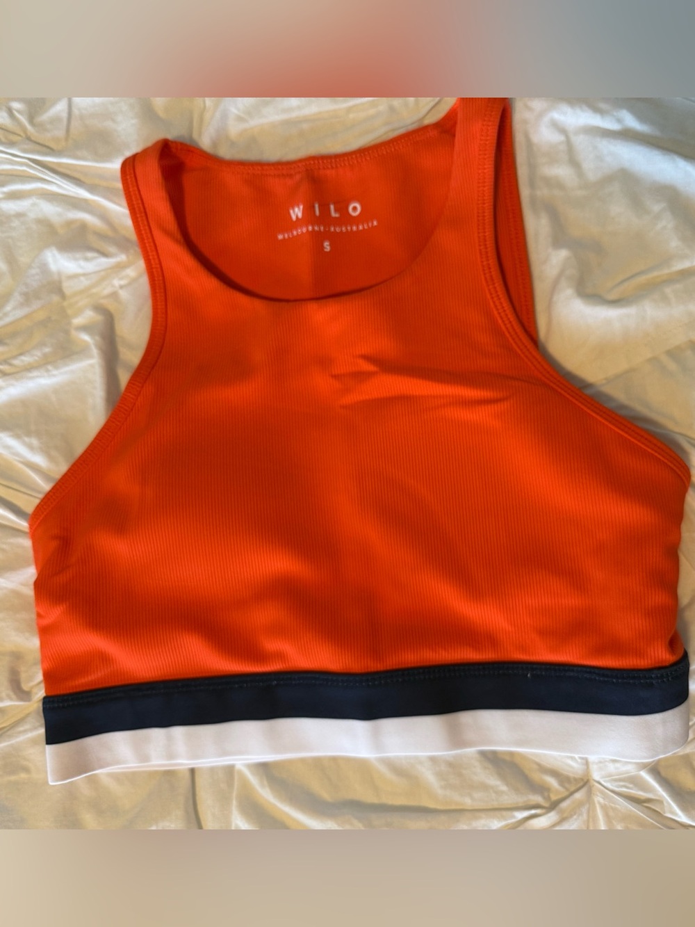 WILO Orange Ribbed Sports Bra with Contrast Band